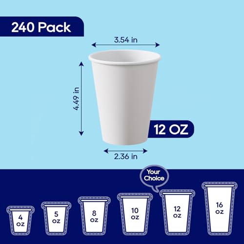 LITOPAK 240 Pack 12 oz Disposable Paper Coffee Cup, White Paper Hot Coffee Cups, Suitable for Party, Picnic, Travel, and Events - color: White-12oz