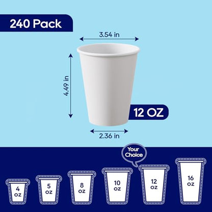 LITOPAK 240 Pack 12 oz Disposable Paper Coffee Cup, White Paper Hot Coffee Cups, Suitable for Party, Picnic, Travel, and Events - color: White-12oz
