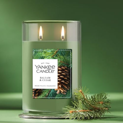 Yankee Candle Large Tumbler Scented Candle with up to 80 Hour Burn Time, Premium Plant Wax Blend for Consistent Burn, 20 oz Tumbler Candle with Room Filling Fragrance, Balsam & Cedar - color: Balsam & Cedar, size: 20oz