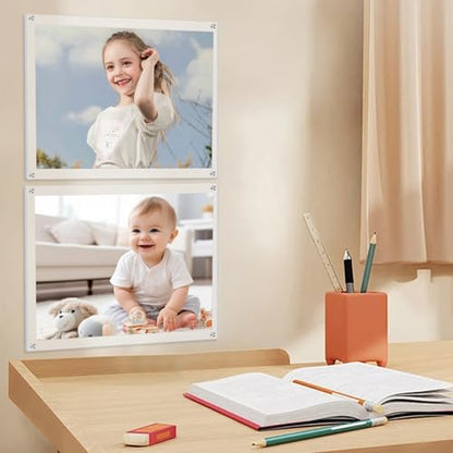 Kalami 8x10 Picture Frame Wall Mount Self Adhesive | Clear Acrylic No Drill Floating Frameless Poster Frame for Office Photo Canvas Document Gallery, Full Frame Size 10x11 - size: 8 x 10 in
