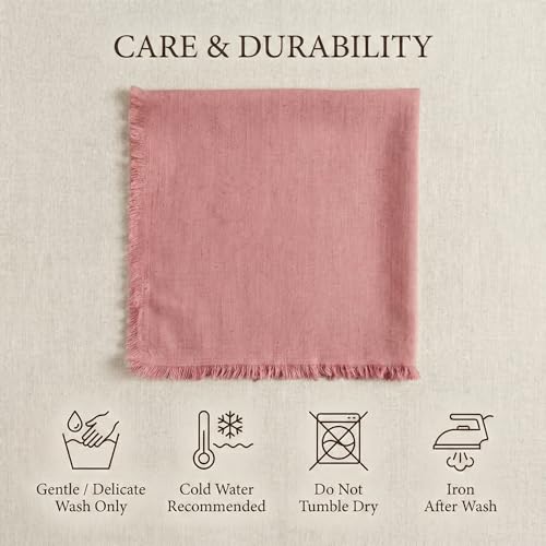 ACCENTHOME Blush Cotton Linen Napkin Set of 6 18x18 inch Dinner Napkins - Washable Soft Premium Hotel Quality Reusable Napkins Perfect Table Napkins for Family Dinners, Weddings & Everyday Use | Cotton Linen Blend Napkins, Machine Wash On Gentle Cycle, Ec