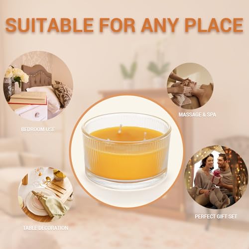 3-Pack 3-Wick Pure Beeswax Glass Jar Candle, Unscented, Natural Home Decor | Approx. 14H Burn, Cotton Wick, Lead-Free, Smokeless & Clean, Non-Toxic, Air Purifying, SPA & Gift Ready