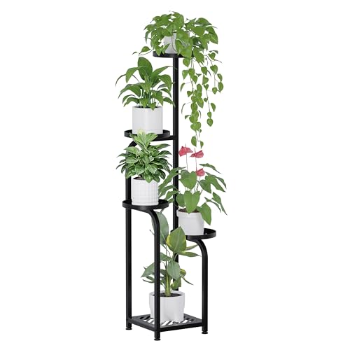 TOSKING 5-Tier Metal Plant Stand Indoor, Anti-Tip Corner Shelf, Black, 47in | Wide base and heavy-duty shelves hold multiple pots,child & pet friendly for living room, balcony, patio, bedroom, garden - color: Black, size: 5tier Sq