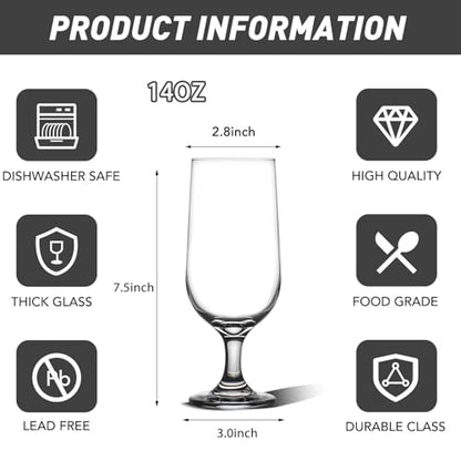 CHLJAR 14oz Water Goblets Set of 6, Clear Goblet Glasses Set for Home Bar, Wedding, Party, Elegant Design for Iced Tea, Sangria, Juice, Dishwasher Safe, Perfect for Daily Use Special Occasions - size: 14oz