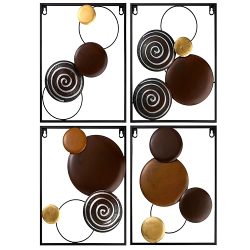 Tandefio 4 Pcs Metal Wall Art Abstract Wall Decoration Brown Metal Decor 14'' x 11'' Minimalist Sculptures Decor Round Style Iron Modern Accent Hanging Housewarming Gift for Home Living Room Bedroom