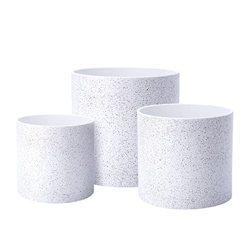 D'vine Dev 3-Pack Plastic Pots, 6.5/8/10 in, Speckled White, 74-V-E-4 | Multi-Size Options, Lightweight Durable, Matte Finish, Cylinder Shape, Drainage Holes, Sleek Design, Detachable Saucer - color: Speckled White, size: Large