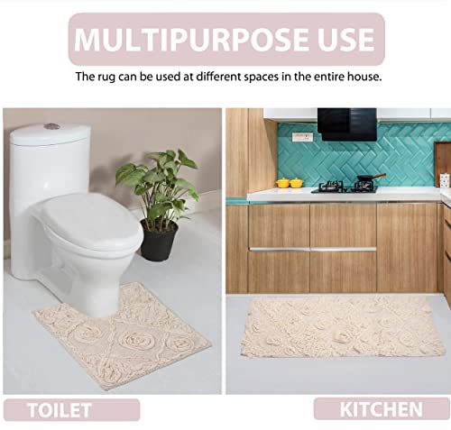 Home Weavers Bath Mat, Modesto Collection 100% Cotton, Rectangle 17''x24'', Soft Absorbent Bath Rug, Non Slip, Quick Dry, Washable, Ivory