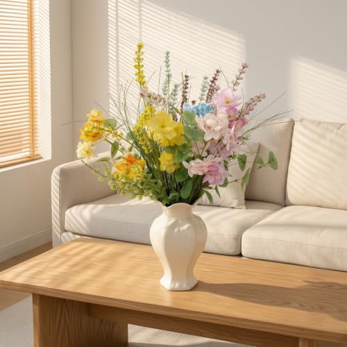 4 Pack Artificial Wildflower Bouquet, Realistic Hydrangea with Eucalyptus Stems, Rustic Wildflowers Floral Arrangement for Wedding Decor, Daily Home Decoration, Vase Table Centerpiece