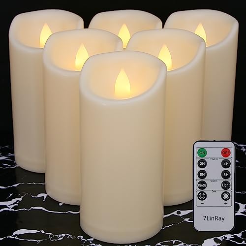 Waterproof Flameless Candles with Remote and Timers, Outdoor Indoor Flickering Battery Operated LED Pillar Candles, Ivory Plastic, Long-Lasting, Set of 6（D3 X H6） - color: 6 Pack-D3"x H6"
