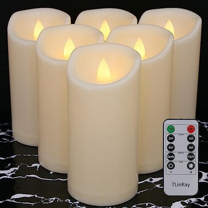 Waterproof Flameless Candles with Remote and Timers, Outdoor Indoor Flickering Battery Operated LED Pillar Candles, Ivory Plastic, Long-Lasting, Set of 6（D3 X H6） - color: 6 Pack-D3"x H6"