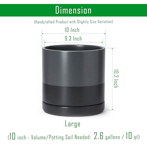 D'vine Dev 10 Inch Ceramic Planter Pot, Slate, 94-O-E-5 | Modern Cylinder Design, Drainage Hole & Saucer Included, Stable Structure, Elegant Home Accent - color: Slate, size: Large