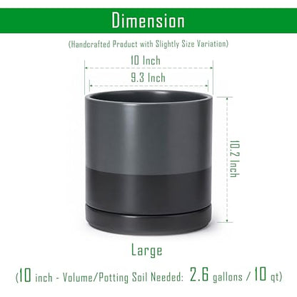 D'vine Dev 10 Inch Ceramic Planter Pot, Slate, 94-O-E-5 | Modern Cylinder Design, Drainage Hole & Saucer Included, Stable Structure, Elegant Home Accent - color: Slate, size: Large