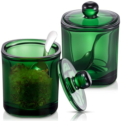 Reallnaive 2 Pack Glass Salt Cellar with Lid and Spoon, 8.7 oz, Green | Storage Container, Wide Opening, Heavy Bottom, Dishwasher Safe, for Countertop Salt, Sugar, Pepper, and Spice Storage - color: Green