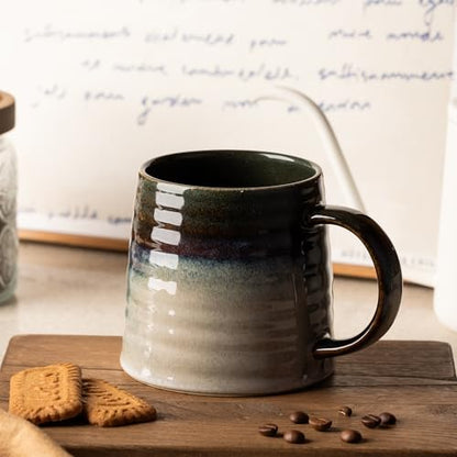 15.5oz Large Heavyweight Ceramic Mug, Reactive (Green-Black) | 15.5oz Medium-Large, Heavy Weighted Stoneware, Reactive Transmutation Glaze, Microwave & Dishwasher Safe, Gift Box - color: Green Black