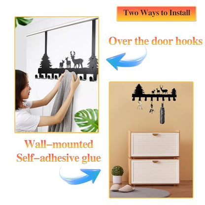 Over The Door Hooks for Hanging Coat Rack Towel Hook Metal Door Hanger Hook Black Coat Hook for Hat,Clothes,Keys,Pet Leash,Umbrella
