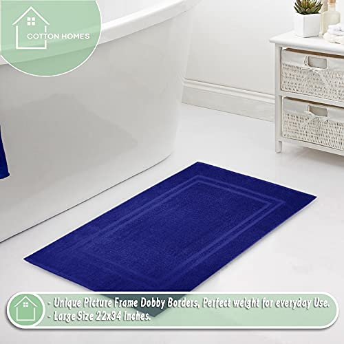 Bella Vista Cotton Bath Mat 2 Pc Set with Free 4 Washcloths-Washable, Soft and Absorbent, 22 x 34 Inches- Virgin Ring Spun Cotton. by Cotton Homes(Set of 2 Piece Bath Mats, Navy Blue) - color: Navy Blue, size: Set Of 2 Piece Bath Mats
