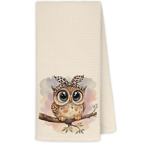 JINYO Owl Kitchen Towels, Owls Gifts Hand Towels for Bathroom & Lovers Women, Owl Bathroom Kitchen Decor, Rustic Farmhouse Decor, 16x24 Inch(Beige) - color: Owl Towels(beige)