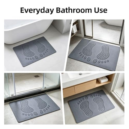 Stone Bath Mat - Diatomite Quick Non Slip Absorbent Shower Mat 23.6"×15.4" | Super Absorbent Diatomaceous Earth Mat for Bathroom, Non-Slip, Quick-Drying, Easy to Clean, Foot Massage Bumps, Gray