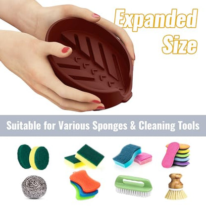 NiHome Silicone Sponge Holder for Kitchen Sink, Fits Scrub Daddy Mommy | Self-Draining Dispenser Organizer Tray, Sink Caddy Countertop Fits Soaps, Scrubber, Dishwasher Safe, Includes Brush - color: Dark Red