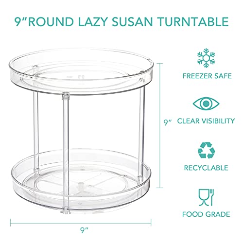 URALFA 2 Tier Lazy Susan Turntable, 9 Inch Clear Organizer for Cabinet | Acrylic Rotating Spinning Storage Rack, Plastic Multi-layer Shelf for Spice Rack, Fridge, Bathroom, Pantry - size: 9 Inch / 2 Tier / 1 Pack