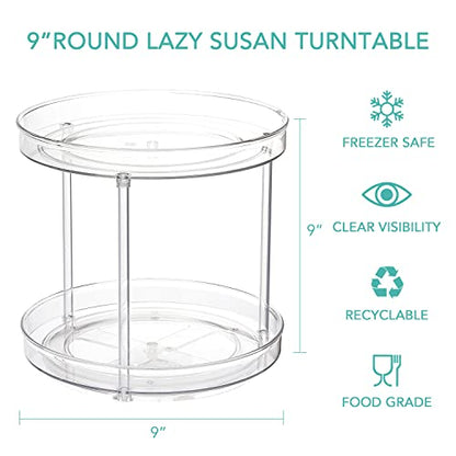 URALFA 2 Tier Lazy Susan Turntable, 9 Inch Clear Organizer for Cabinet | Acrylic Rotating Spinning Storage Rack, Plastic Multi-layer Shelf for Spice Rack, Fridge, Bathroom, Pantry - size: 9 Inch / 2 Tier / 1 Pack