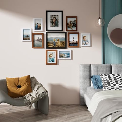 Vittanly 10 Pack Gallery Wall Frame Set, Black, Walnut Brown, White | Gallery Wall Frame Set: 2pcs 8x10, 4pcs 5x7 & 4pcs 4x6 Photos for Wall & Table, Picture Frames made of Engineered Wood - color: Black & Walnut Brown & White