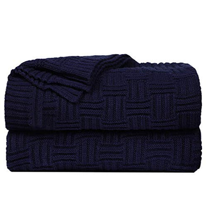 uxcell 100% Cotton Knit Throw Blanket, Cable Decors Navy Blue 47x70 - color: Navy Blue