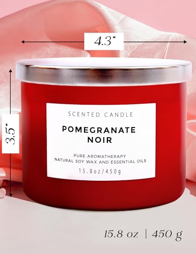 Pomegranate Noir Scented Soy Candle - Large 3-Wick Candle for Home 15.8 oz | Fruity Scented Candle, Pomegranate With Pineapple, Black Currant And Vanilla Notes, Red Scented Candle For Home, Gift Ready