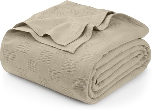 Utopia Bedding 100% Cotton Thermal Blanket Khaki King, 90x108 Inches | Lightweight Breathable Cozy Spring Summer Blanket Home Decor Gift - color: Khaki, size: King