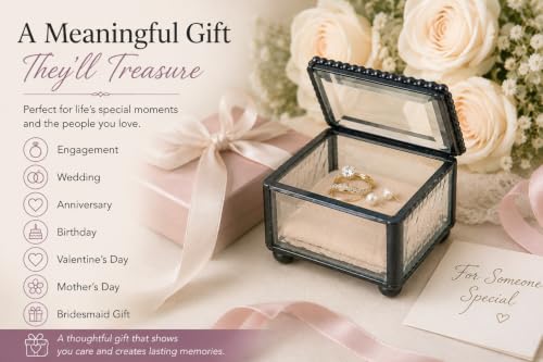 J Devlin Clear Glass Ring Box Small Keepsake Trinket Box Beveled Lid | Small clear glass ring box with beveled lid for rings earrings charms and treasured keepsakes - color: Clear