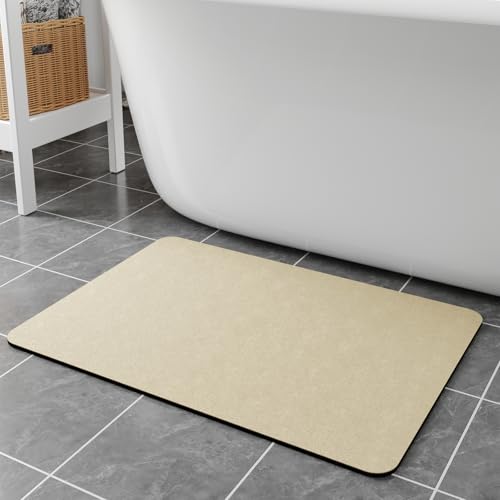 Bath Rugs 32x17-Diatomaceous Earth Stone Bath Mats for Bathroom,Beige | Quick Dry Absorbing Diatomite Bathroom Rugs Rubber Non Slip Thin Bathroom Mat Fit Under Door, Bath Mats for Bathroom Floors - color: Beige, size: 1'5" x 2'8" (Rectangular)