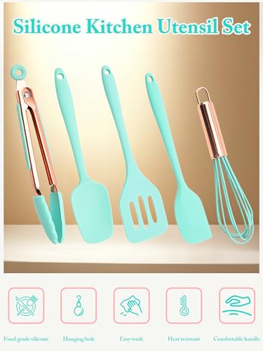 Kitchen Utensil Set,5 Pcs Mini Silicone Cooking Utensils Sets | Heat Resistant Non Stick Kitchens Gadgets BPA-Free Spatula Set,Kids Kitchen Tools Kitchen Set for Cooking - color: Green
