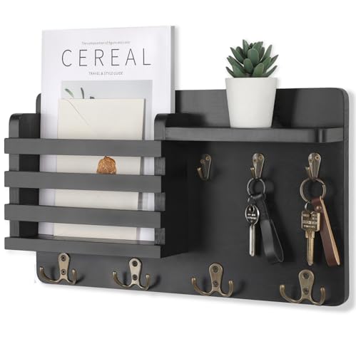 Nekon Mail Holder for Wall, 16.8 Inch Mail Organizer, Black | 16.8Inch x 10Inch x 3.2Inch, Hallway Farmhouse Decor, Storage Racks with Floating Shelf and Flush Mount Hardware - color: Black