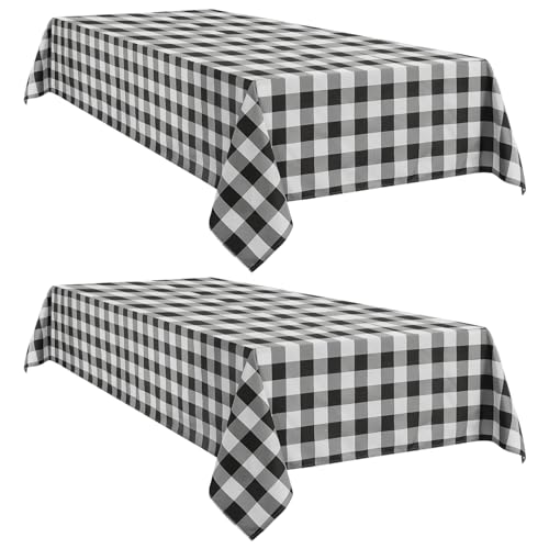 Softalker Gingham Checkered Tablecloth Rectangle - Outdoor Waterproof Buffalo Plaid Table Cloth, Stain Resistant Washable Table Cover for Picnic, Camping - Black and White, 2 Pack - 60 x 120 Inch - color: Black and White, size: 60" x 120"|2 Pack (Rectangu
