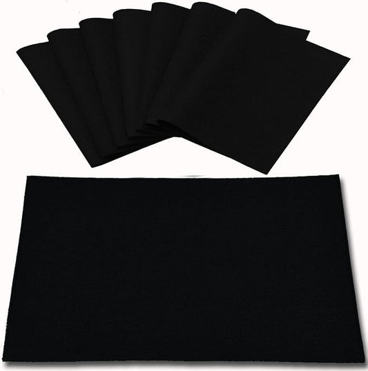 Cloth Placemats Set of 8, Linen Type Fabric Placemats Machine Washable Heat Resistant Placemats Wrinkle Free Thick Polyester Kitchen Place Mats for Dining Table (Black) - color: Black, size: Placemats 12'' x 18'', Set of 12