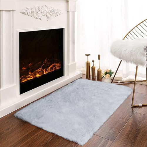 Latepis Small Grey 2x3 Fluffy Rug Washable Rugs Faux Rabbit Fur Shag Gray Rugs Plush Furry Shaggy Rug for Bedroom Dorm Chair Seat Cover Nursery Teen Room - color: Grey, size: 2' x 3' (Rectangular)