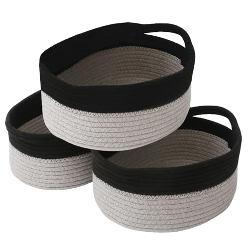 JMvicyroam Small Woven Basket, Empty Gift Basket, Black&Grey/3 Pack | Small Gift Basket, Cotton Rope, 12 x 8 x 80 in, Handles, Includes Ribbon and Bag, Birthday Gift Basket - color: Black&Grey, size: 3 Pack