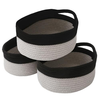 JMvicyroam Small Woven Basket, Empty Gift Basket, Black&Grey/3 Pack | Small Gift Basket, Cotton Rope, 12 x 8 x 80 in, Handles, Includes Ribbon and Bag, Birthday Gift Basket - color: Black&Grey, size: 3 Pack