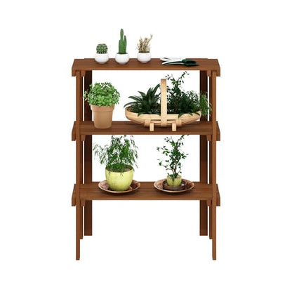 Furinno TIOMAN Plant Shelf, 3-Tier Plant Stand, Display Shelf, for Multiple Plants, Plants Pot, Easy Toolless Assembly, Patio, Balcony, Garden, Natural