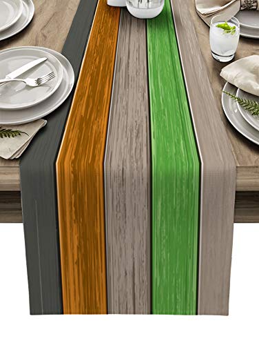 Farmhouse Cotton Linen Table Runner Urbane Bronze Retro Rustic Barn Wood Texture Ombre Brown Orange Green Non-Slip Rectangle Party Decorations for Kitchen ,Home ,Dinner,Outdoor,Small 13X36 Inches - color: Earthy Gound Color, size: Small 13x36