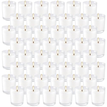 48 Pack Warm White Unscented Clear Glass Filled Votive Candles. Hand Poured Wax Candle Ideal Gifts for Aromatherapy Spa Weddings Birthdays Holidays Party. - color: 48PackWhite2