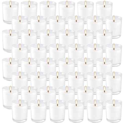48 Pack Warm White Unscented Clear Glass Filled Votive Candles. Hand Poured Wax Candle Ideal Gifts for Aromatherapy Spa Weddings Birthdays Holidays Party. - color: 48PackWhite2