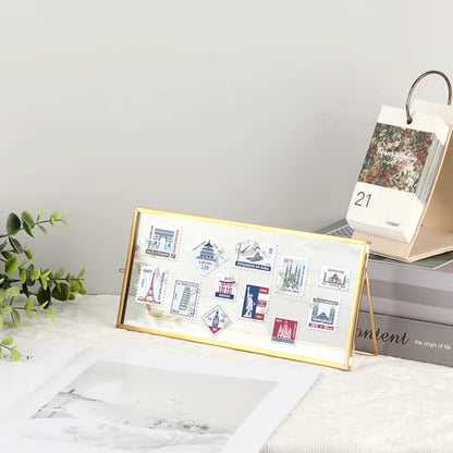 Double-Glass Dried Flower Frame, Brass Floating Frames for Pictures, Pressed Flowers, Leaves, Arts, Stamps, 4x 9 inches Decorative Tabletop Display Holder for Home Plant Specimen (FRAME ONLY)