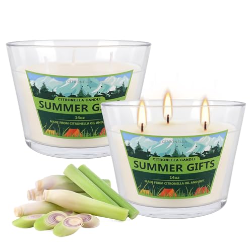 2 Pack 3-Wick Glass Cup Citronella Candles(14oz), Natural Soy Wax Clean Burning & Smokeless,citronella Scented Candle & Outdoor Candle,Camping Bar Counter Yard, Summer Gift. - color: 2Pack1-3WickClear cup