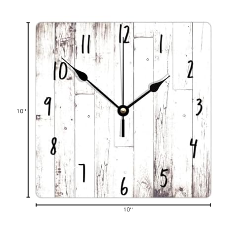 ArogGeld Shabby Chic White Wood Wall Clock Rustic Farmhouse Barn Square Wood Clock 10 Inch Silent Non-Ticking Wooden Wall Clocks Battery Operated Living Room Bedroom Kitchen Farmhouse Decor Birthday