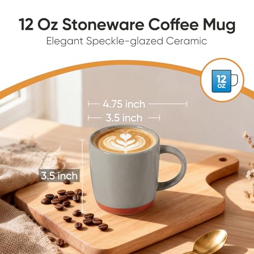 E-far Ceramic Coffee Mug Set of 4, 12oz Stoneware Coffee Cup with Handle, Porcelain Tea Cups, Modern Farmhouse Latte Mug Gift Set for Women & Men, Microwave Safe, Speckled Khaki - color: Speckled Khaki
