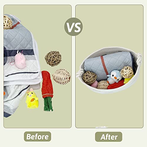Fhiny Cotton Rope Dog Toy Basket with Handle Puppy Toys Storage Bin Small Woven Rectangle Diapers Pet Kitty Bed Perfect for Carry Pet Chew Toys Blankets Leashes Doggie Stuff - Beige M - size: B-M:15.7"×11.4"×7"