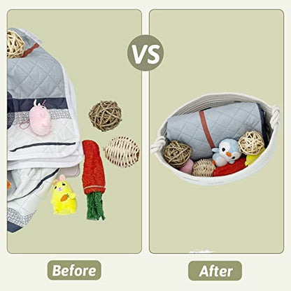 Fhiny Cotton Rope Dog Toy Basket with Handle Puppy Toys Storage Bin Small Woven Rectangle Diapers Pet Kitty Bed Perfect for Carry Pet Chew Toys Blankets Leashes Doggie Stuff - Beige M - size: B-M:15.7"×11.4"×7"