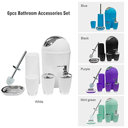 Bathroom Accessories Set, 6-Piece Plastic Gift Set, Toothbrush Holder, Toothbrush Cup, Soap Dispenser, Soap Dish, Toilet Brush Holder, Trash Can (White) - color: White