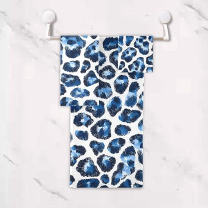 Bath Towel Sets for Bathroom Hand Towels Fingertip Towels Blue White Leopard Decorative Soft Cotton Absorbent 3 Piece